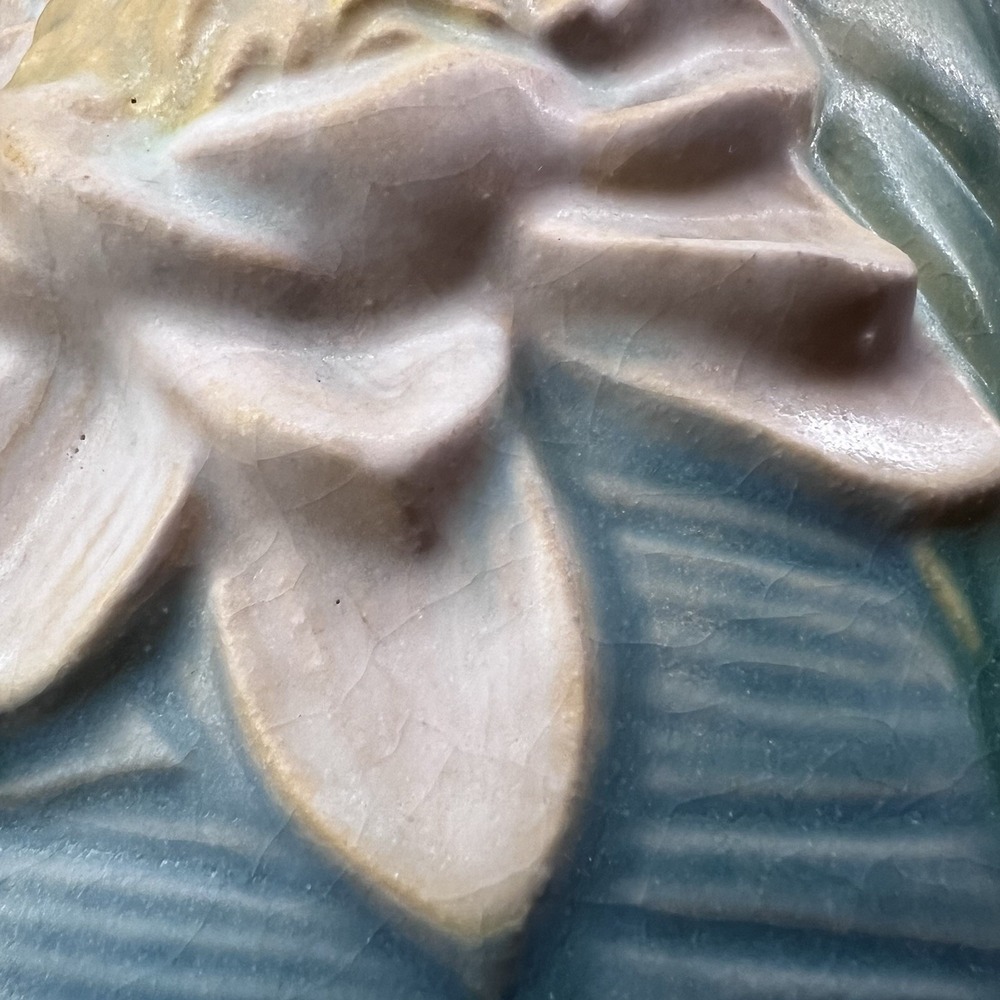 Roseville Pottery Blue Water Lily Double Handled 9" Vase 78-9 USA Green Lily Pad - Picture 15 of 15